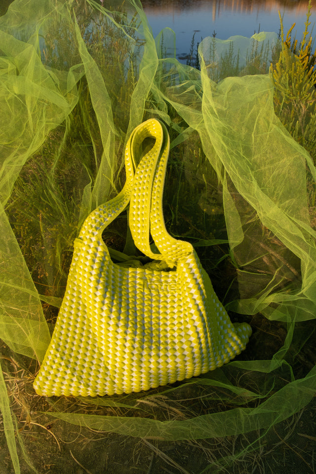 Alma Bag Large - white & yellow / checks